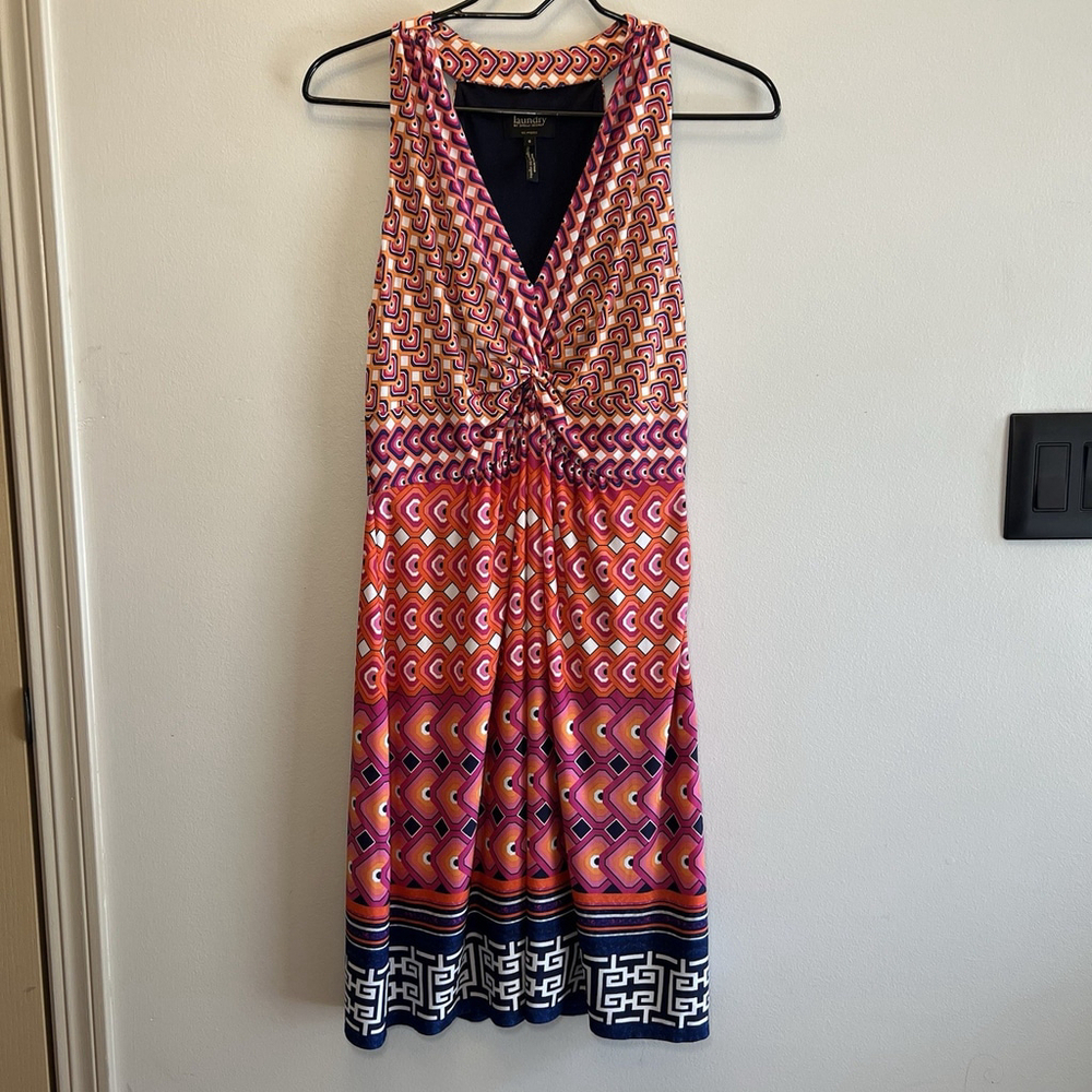Laundry Shelli Segal Sleeveless Halter Dress Sz6 Twisted Cinched Bust Geometric - Picture 2 of 13